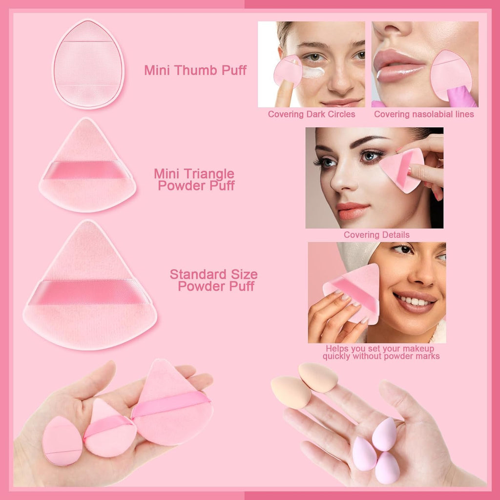17PCS Makeup Sponge Set with 6PCS Powder Puff, 3PCS Mini Makeup Sponges, 3PCS Foundation Mini Make up Sponge Puff and 1PCS Make up Sponges Holder (Pink)