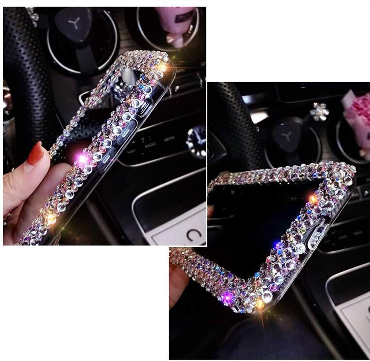 Compatible with Iphone 15 Pro Max Case for Women Girls 3D Glitter Sparkle Bling Case Luxury Shiny Cute Crystal Charms Rhinestone Diamond Bumper Clear Protective Cases Cover Clear