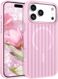 for Iphone 17 Pro Max Case Cute Striped Phone Case Compatible with Magsafe, Slim Translucent Aesthetic Protective Bumper Shockproof Cover for Women Girl for 17 Pro Max 6.9", Pink