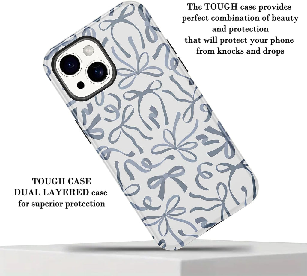 2 Pack Pink Bow Phone Cases for Iphone 14/Iphone 13 Case Pretty Blue Bow Pattern Design Hybrid Phone Case for Woman Girl,2 in 1 Silicone Hard PC Funda for Iphone 14 6.1 Inch