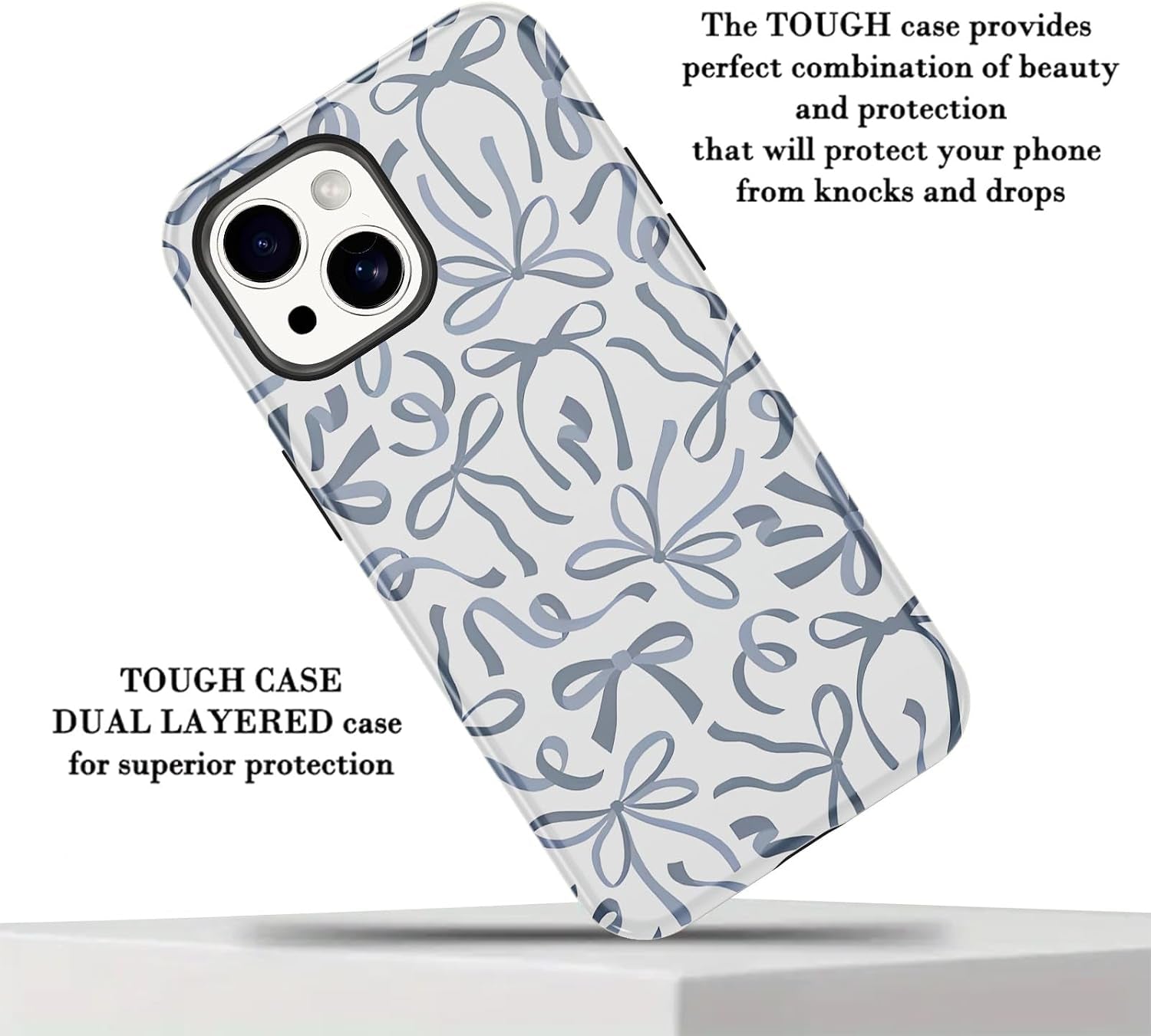 2 Pack Pink Bow Phone Cases for Iphone 14/Iphone 13 Case Pretty Blue Bow Pattern Design Hybrid Phone Case for Woman Girl,2 in 1 Silicone Hard PC Funda for Iphone 14 6.1 Inch