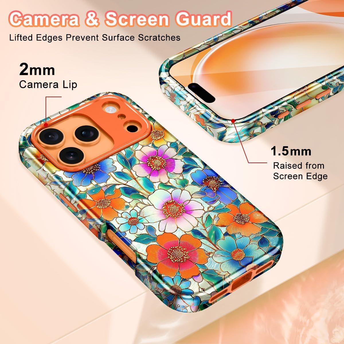 Compatible with Iphone 17 Pro Max Case 6.9 Inch 2025,Marble Pattern 3 in 1 Heavy Duty Shockproof Full Body Rugged Hard Pc+Soft Silicone Drop Protective Women Girl Phone Cases, Orange