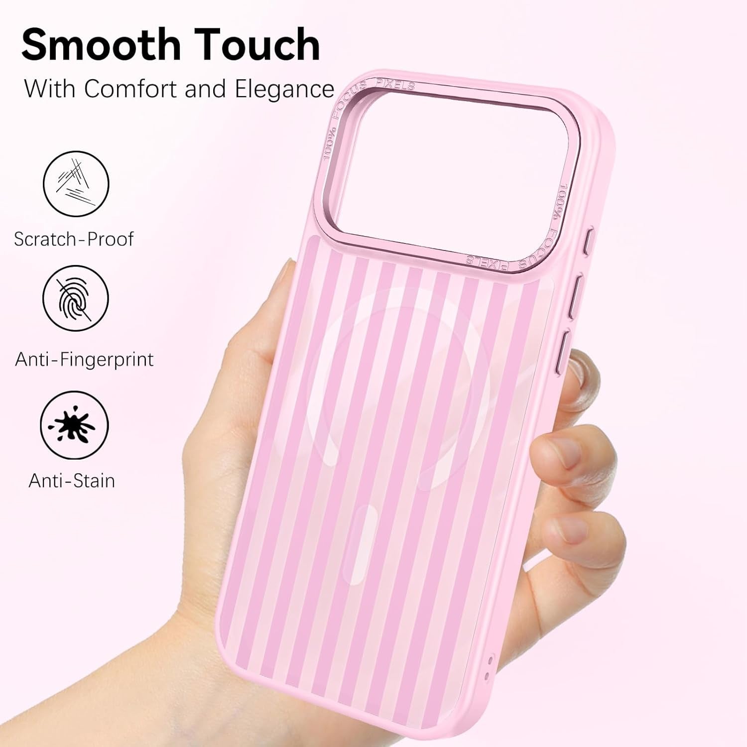 for Iphone 17 Pro Max Case Cute Striped Phone Case Compatible with Magsafe, Slim Translucent Aesthetic Protective Bumper Shockproof Cover for Women Girl for 17 Pro Max 6.9", Pink