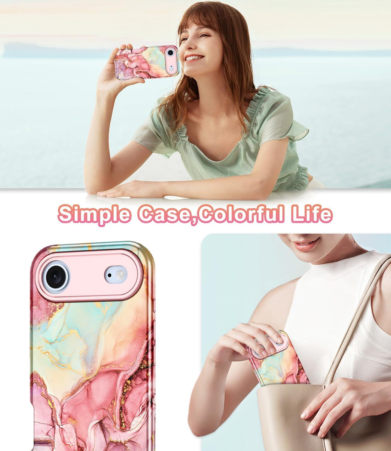 Compatible with Iphone Air Case 6.5 Inch 2025,Marble Pattern 3 in 1 Heavy Duty Shockproof Full Body Rugged Hard Pc+Soft Silicone Drop Protective Women Girl Phone Cases, Rose Gold