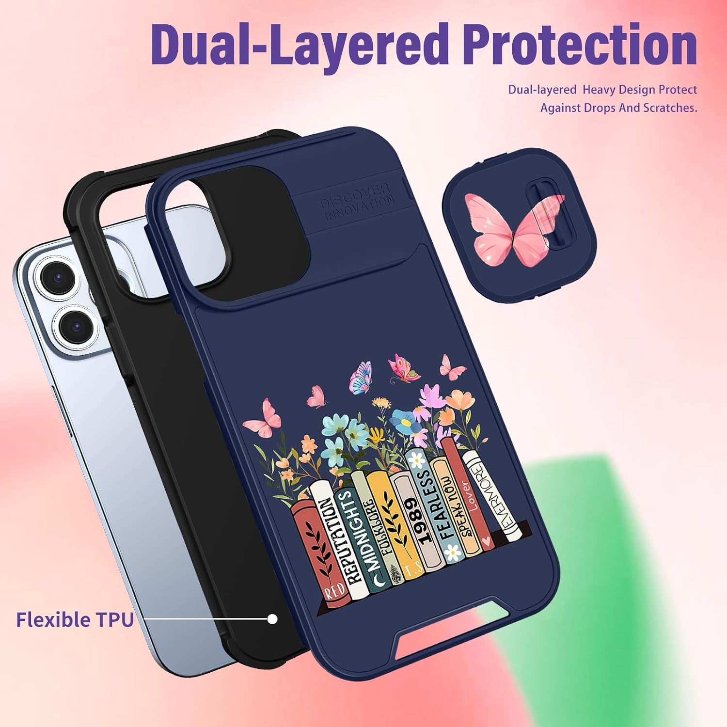 (2In1 for Iphone 11 Pro Max Cases for Women Cute Girls Butterfly Flower Books Phone Cover Pretty Girly for Teen Girl Design with Camera Cover Funda for Apple for Iphone 11 Pro Max Case