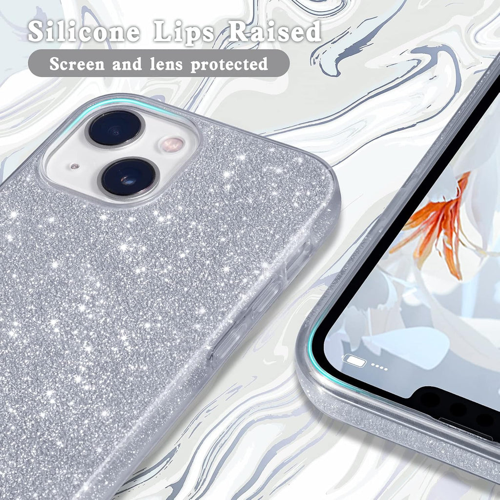Compatible with Iphone 14 Case Bling Sparkle Cute Girls Women Protective Cases Cover for Iphone 14 6.1" 2022 (Silver)