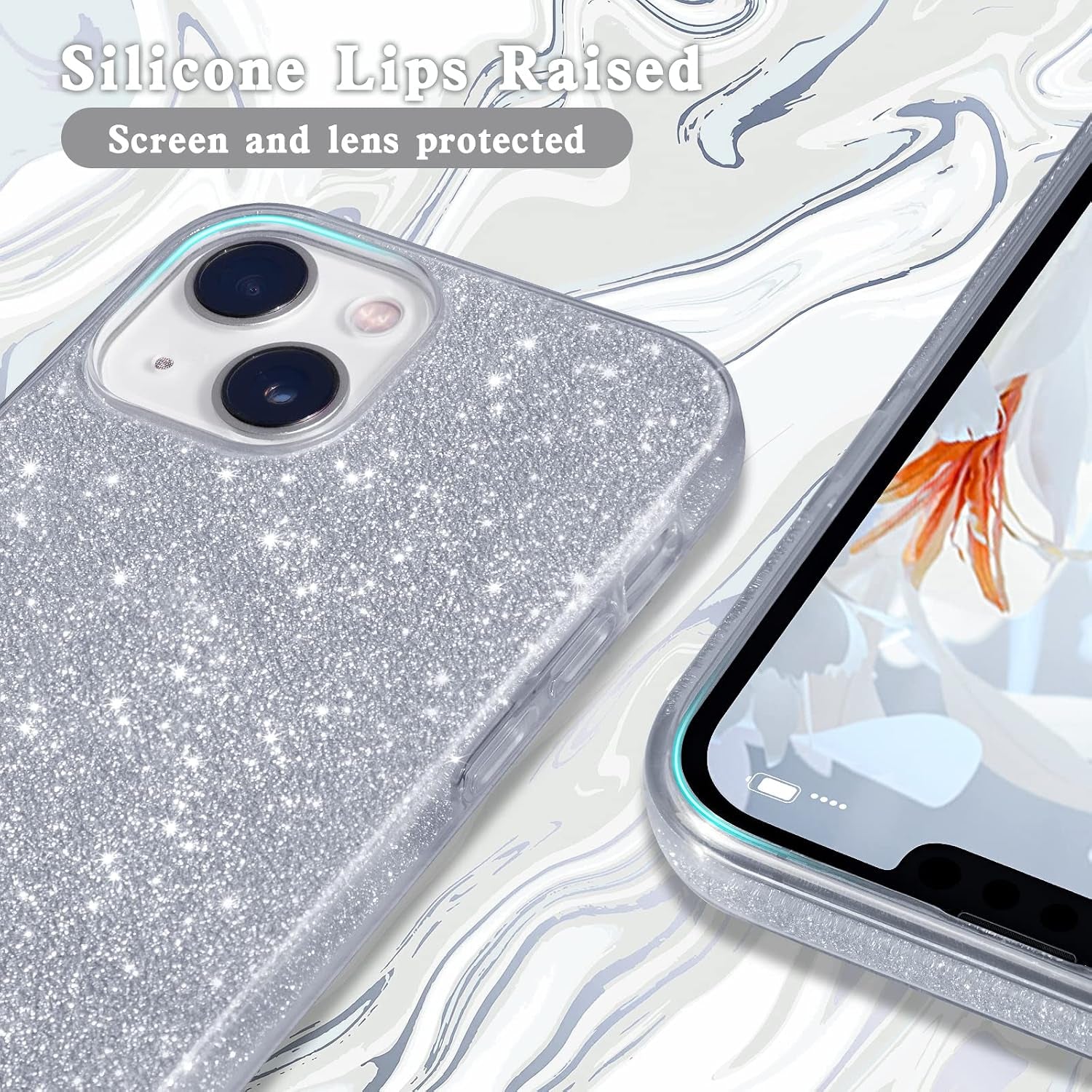 Compatible with Iphone 14 Case Bling Sparkle Cute Girls Women Protective Cases Cover for Iphone 14 6.1" 2022 (Silver)