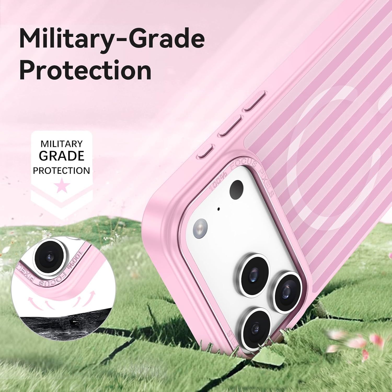 for Iphone 17 Pro Max Case Cute Striped Phone Case Compatible with Magsafe, Slim Translucent Aesthetic Protective Bumper Shockproof Cover for Women Girl for 17 Pro Max 6.9", Pink