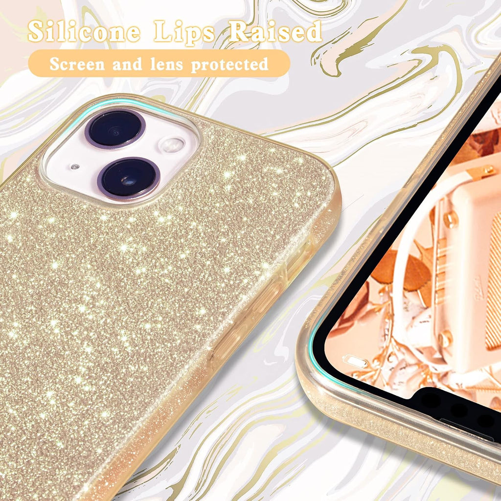 Compatible with Iphone 14 Case Bling Sparkle Cute Girls Women Protective Cases Cover for Iphone 14 6.1" 2022 (Gold)
