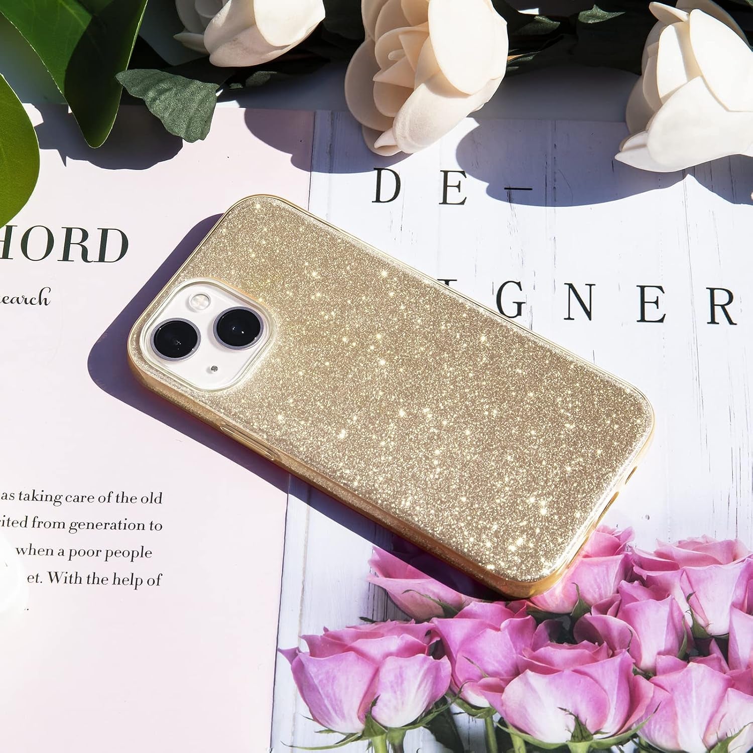 Compatible with Iphone 14 Case Bling Sparkle Cute Girls Women Protective Cases Cover for Iphone 14 6.1" 2022 (Gold)