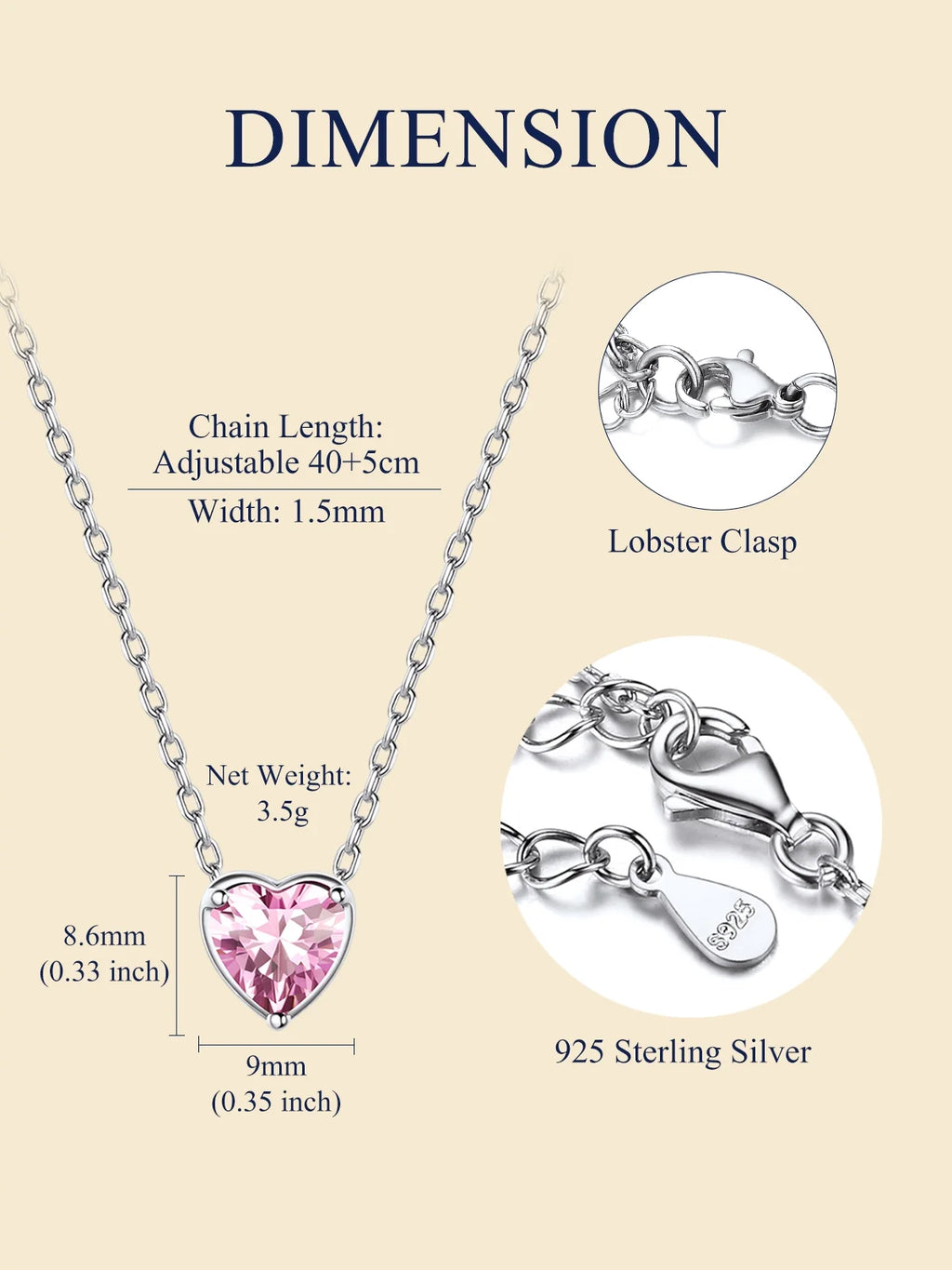 Silver Necklace for Women 925 Sterling Silver Birthstone Love Heart Necklace