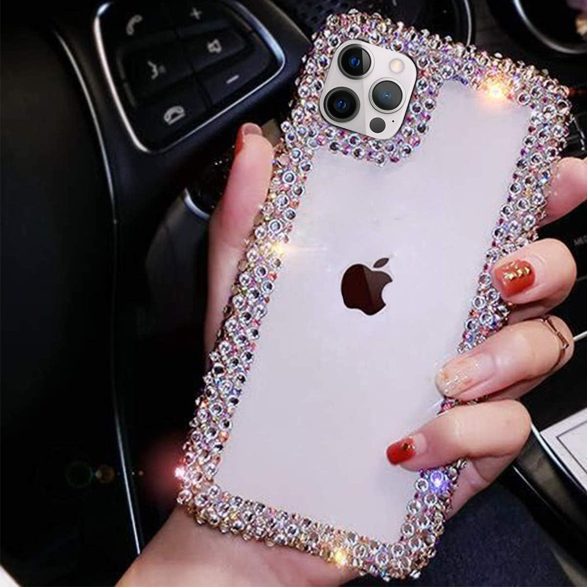 Compatible with Iphone 15 Pro Max Case for Women Girls 3D Glitter Sparkle Bling Case Luxury Shiny Cute Crystal Charms Rhinestone Diamond Bumper Clear Protective Cases Cover Clear