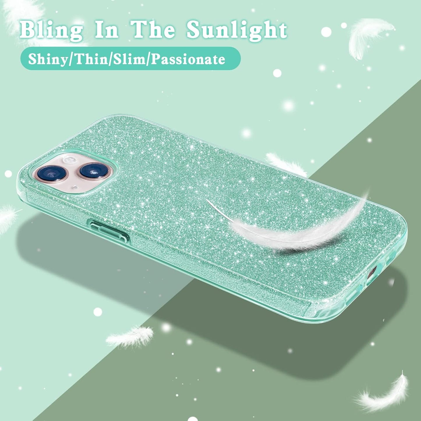 Compatible with Iphone 14 Case Bling Sparkle Cute Girls Women Protective Cases Cover for Iphone 14 6.1" 2022 (Green)