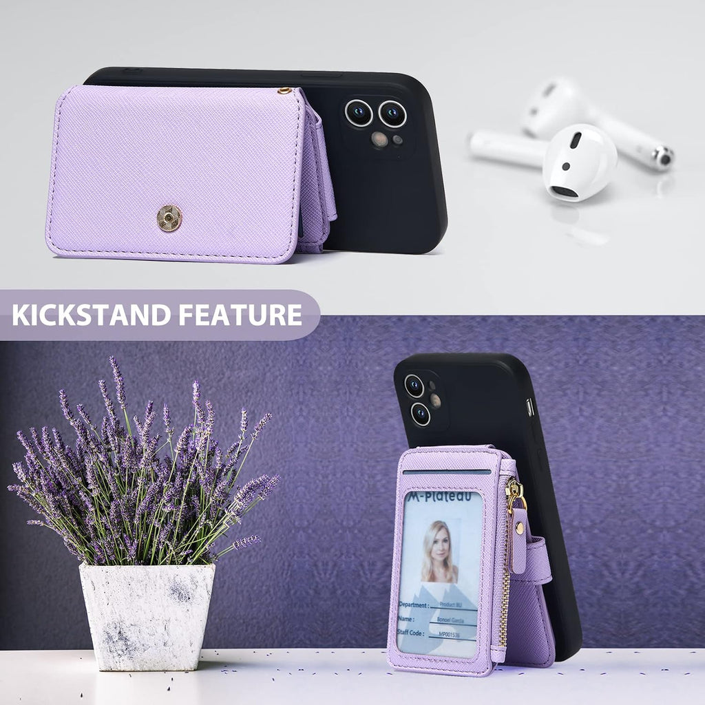 Phone Wallet Stick On, Credit Card Holder for Women Attachable Sticker,Phone Card Holder Compatible with Iphone 14 Pro Case and Most Smartphones (Purple)