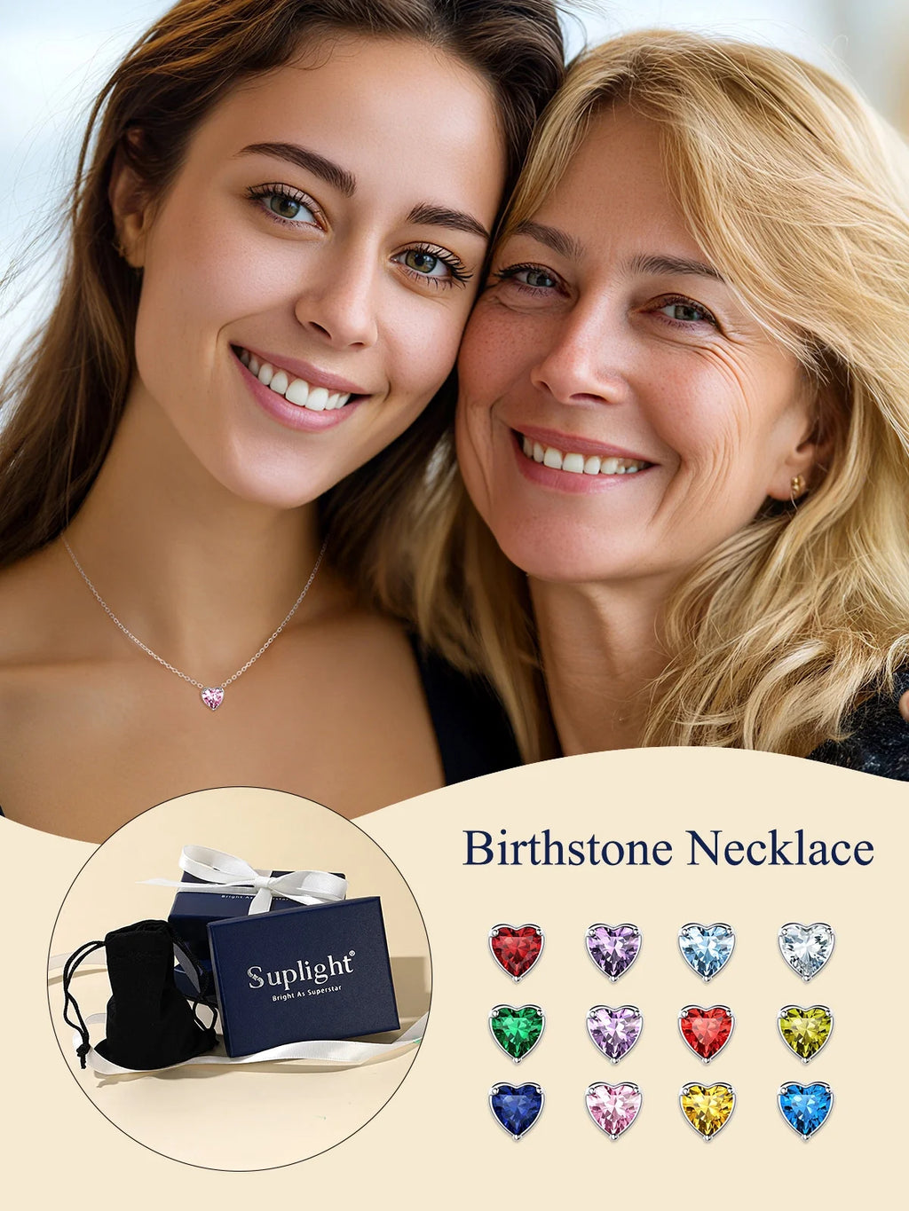 Silver Necklace for Women 925 Sterling Silver Birthstone Love Heart Necklace