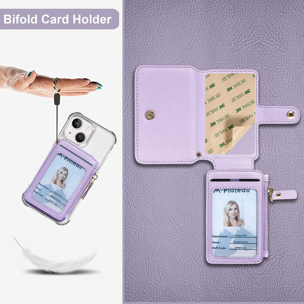 Phone Wallet Stick On, Credit Card Holder for Women Attachable Sticker,Phone Card Holder Compatible with Iphone 14 Pro Case and Most Smartphones (Purple)