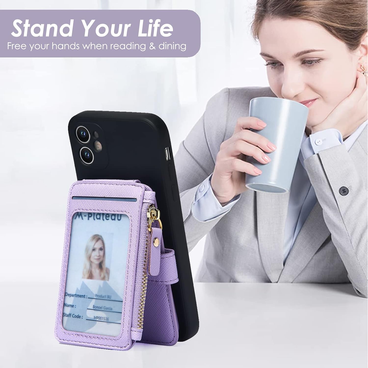 Phone Wallet Stick On, Credit Card Holder for Women Attachable Sticker,Phone Card Holder Compatible with Iphone 14 Pro Case and Most Smartphones (Purple)