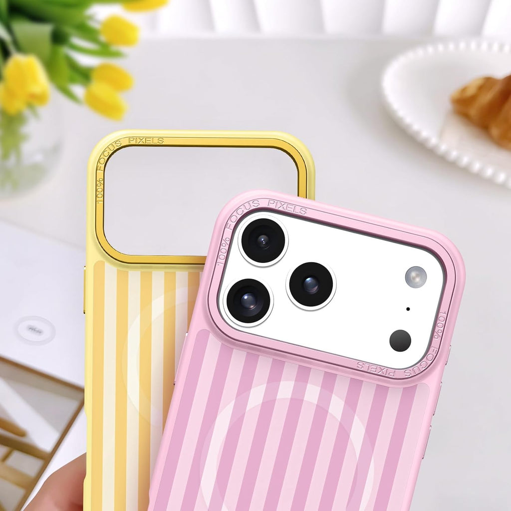for Iphone 17 Pro Max Case Cute Striped Phone Case Compatible with Magsafe, Slim Translucent Aesthetic Protective Bumper Shockproof Cover for Women Girl for 17 Pro Max 6.9", Pink