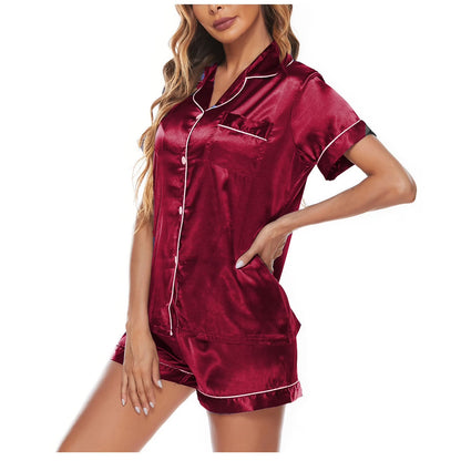 Satin Pajamas Set Women'S Short Sleeve Tops Sleepwear Soft Silk Button down Loungewear Comfy Pjs Shorts Set Homewear