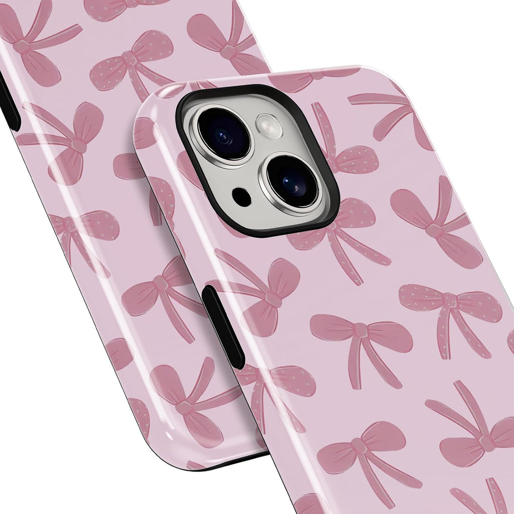 2 Pack Pink Bow Phone Cases for Iphone 14/Iphone 13 Case Pretty Blue Bow Pattern Design Hybrid Phone Case for Woman Girl,2 in 1 Silicone Hard PC Funda for Iphone 14 6.1 Inch