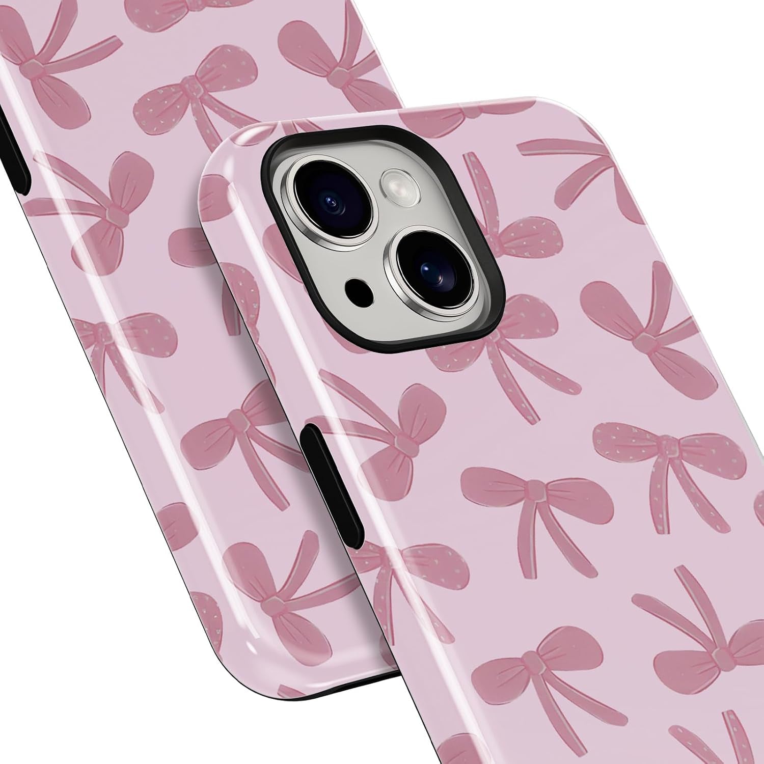 2 Pack Pink Bow Phone Cases for Iphone 14/Iphone 13 Case Pretty Blue Bow Pattern Design Hybrid Phone Case for Woman Girl,2 in 1 Silicone Hard PC Funda for Iphone 14 6.1 Inch