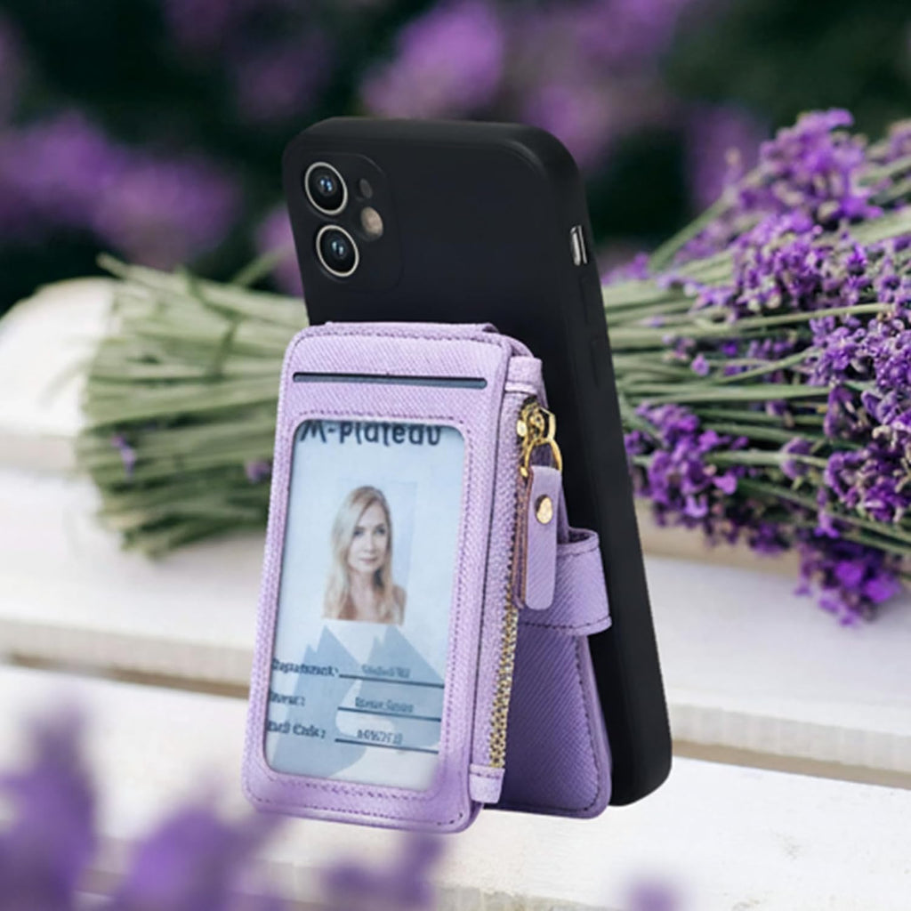Phone Wallet Stick On, Credit Card Holder for Women Attachable Sticker,Phone Card Holder Compatible with Iphone 14 Pro Case and Most Smartphones (Purple)