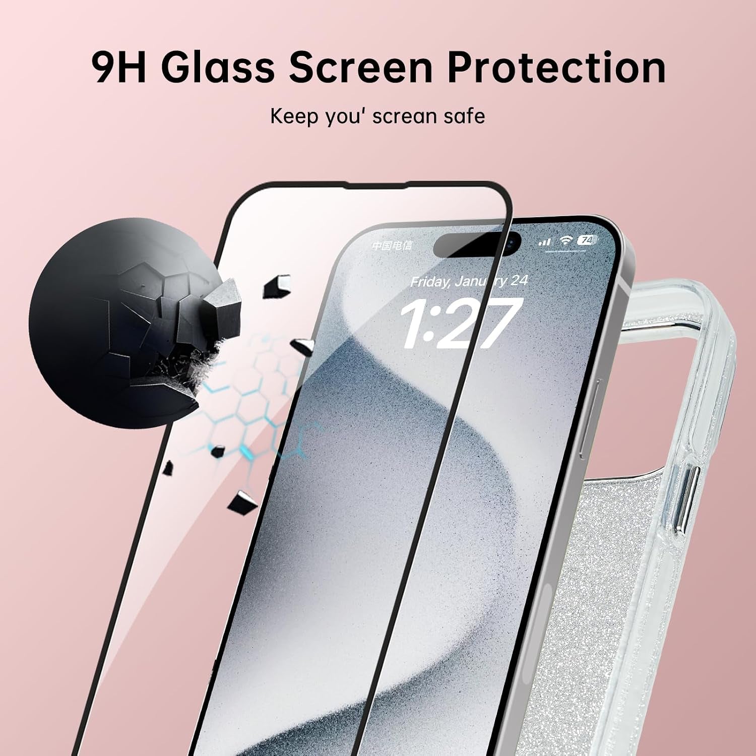 Cute Case for Iphone 17 Pro Max 6.9" with HD Screen Protector,Pink Glitter Rhinestone Bow Phone Cases,Bowknot Pattern Silicone Protective Camera Shockproof Phone Cover for Women&Girls