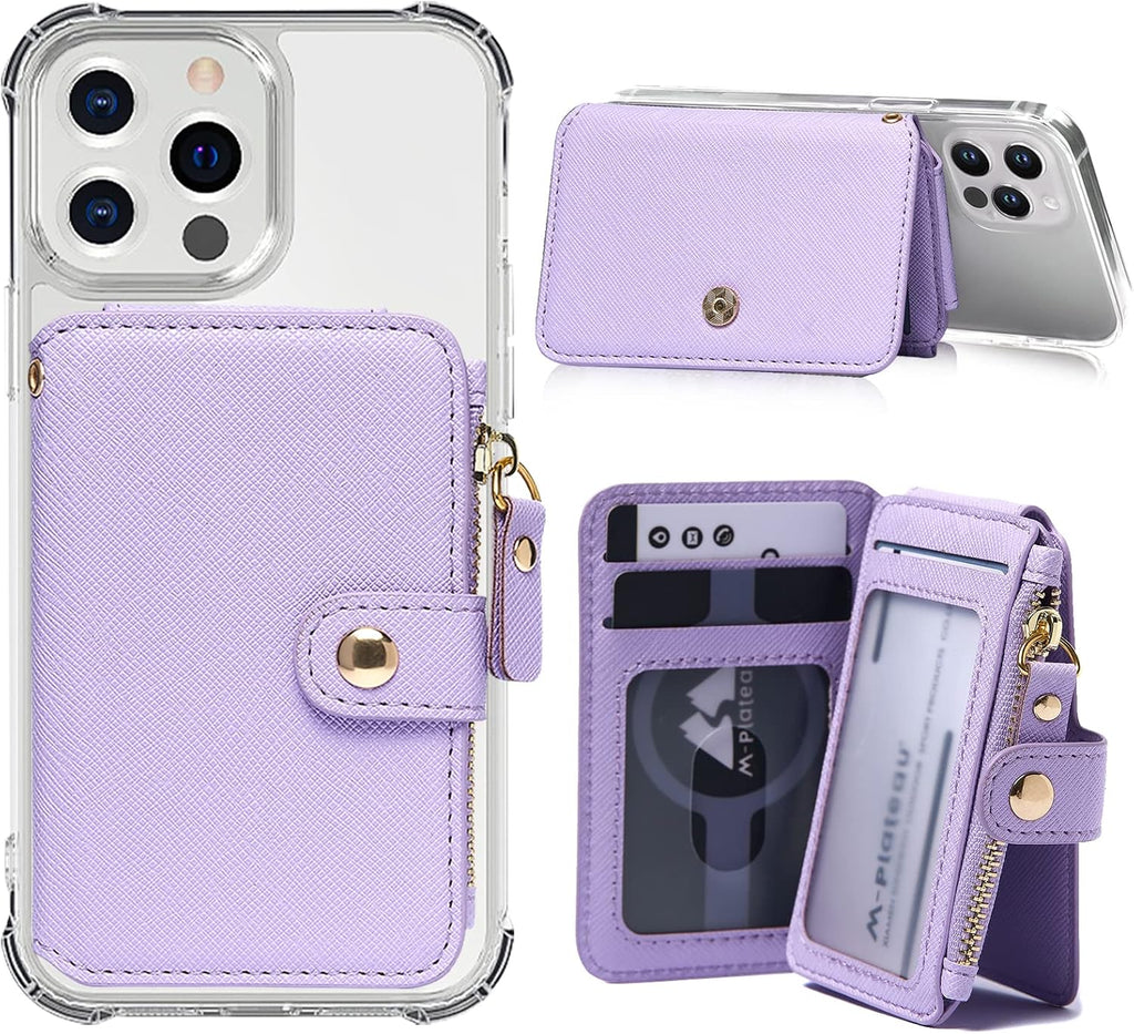 Phone Wallet Stick On, Credit Card Holder for Women Attachable Sticker,Phone Card Holder Compatible with Iphone 14 Pro Case and Most Smartphones (Purple)