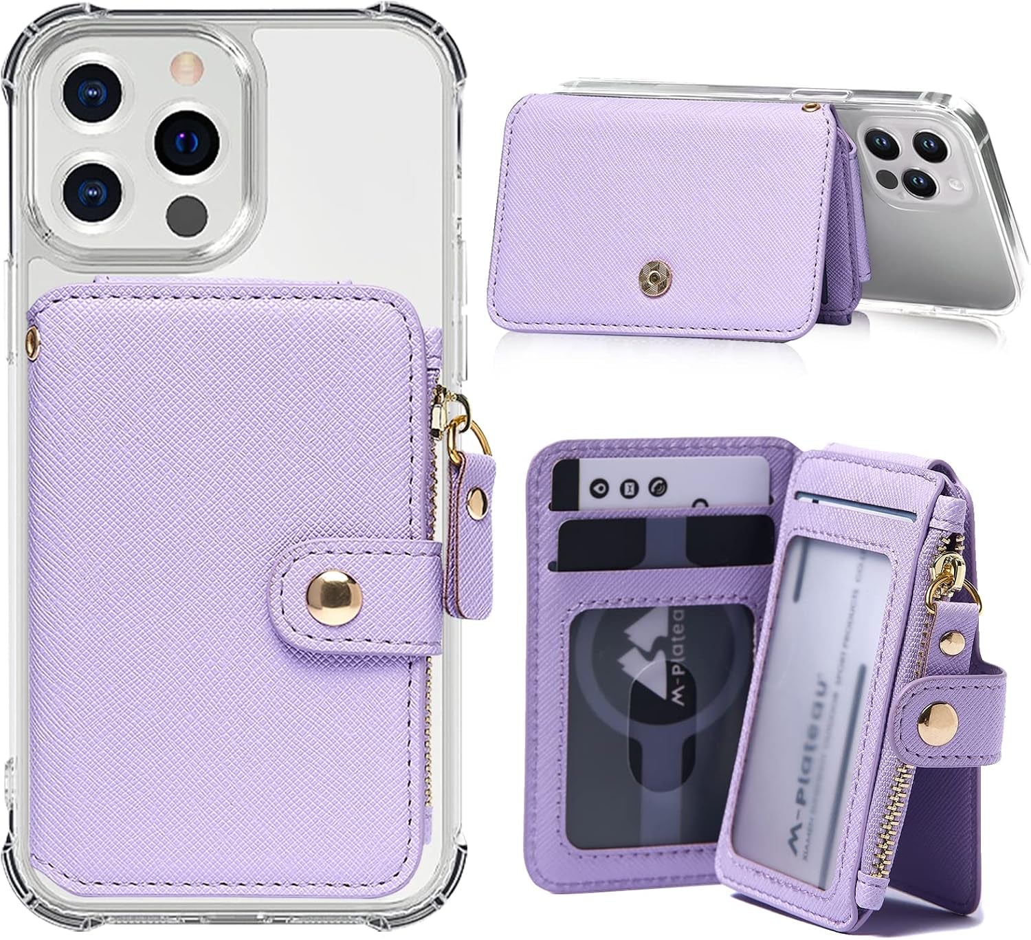 Phone Wallet Stick On, Credit Card Holder for Women Attachable Sticker,Phone Card Holder Compatible with Iphone 14 Pro Case and Most Smartphones (Purple)