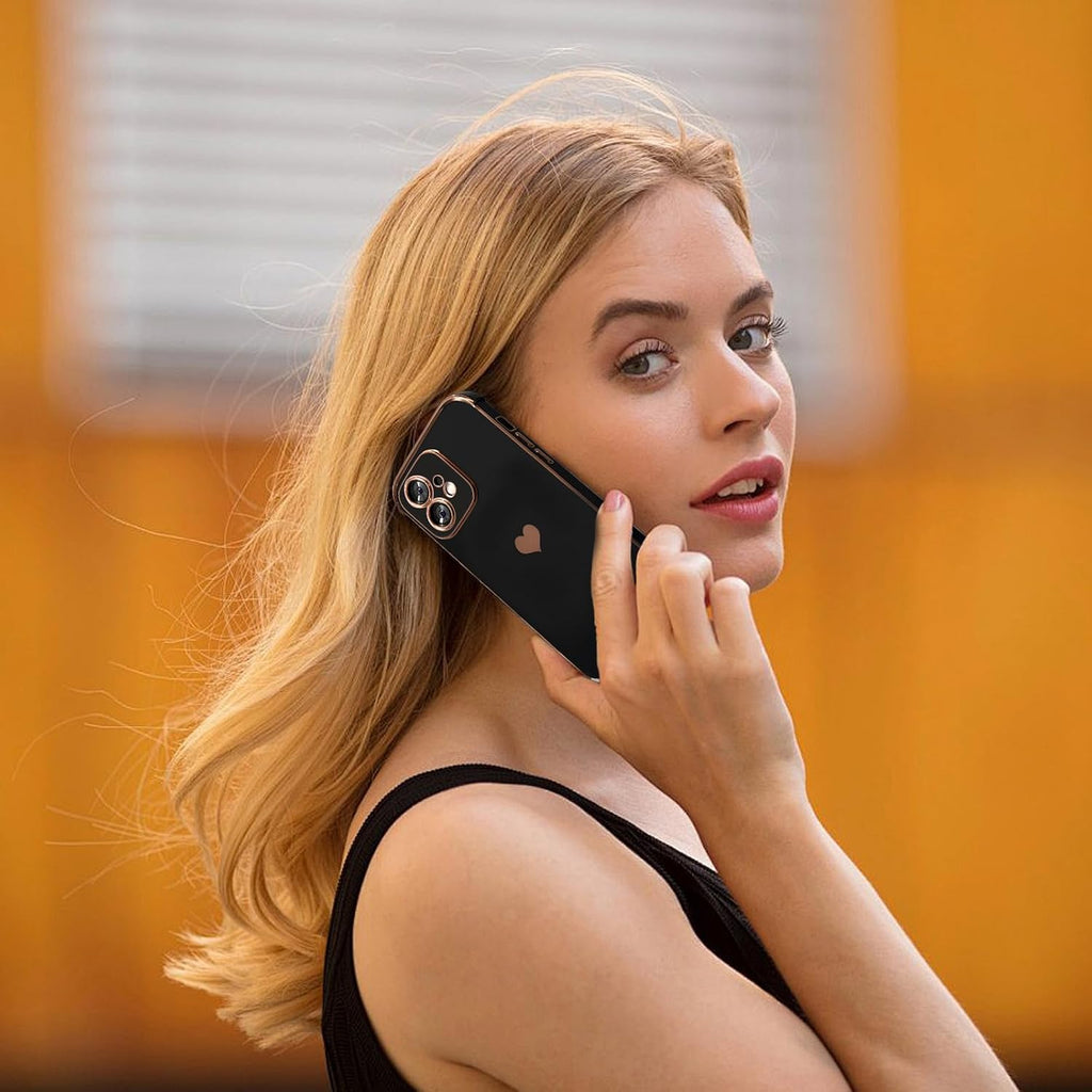For Iphone 11 Case for Women Heart Iphone 11 Covers Soft Luxury 11 Phone Cases 6.1Inch Only (Black)