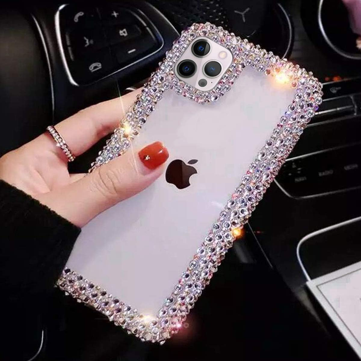 Compatible with Iphone 15 Pro Max Case for Women Girls 3D Glitter Sparkle Bling Case Luxury Shiny Cute Crystal Charms Rhinestone Diamond Bumper Clear Protective Cases Cover Clear