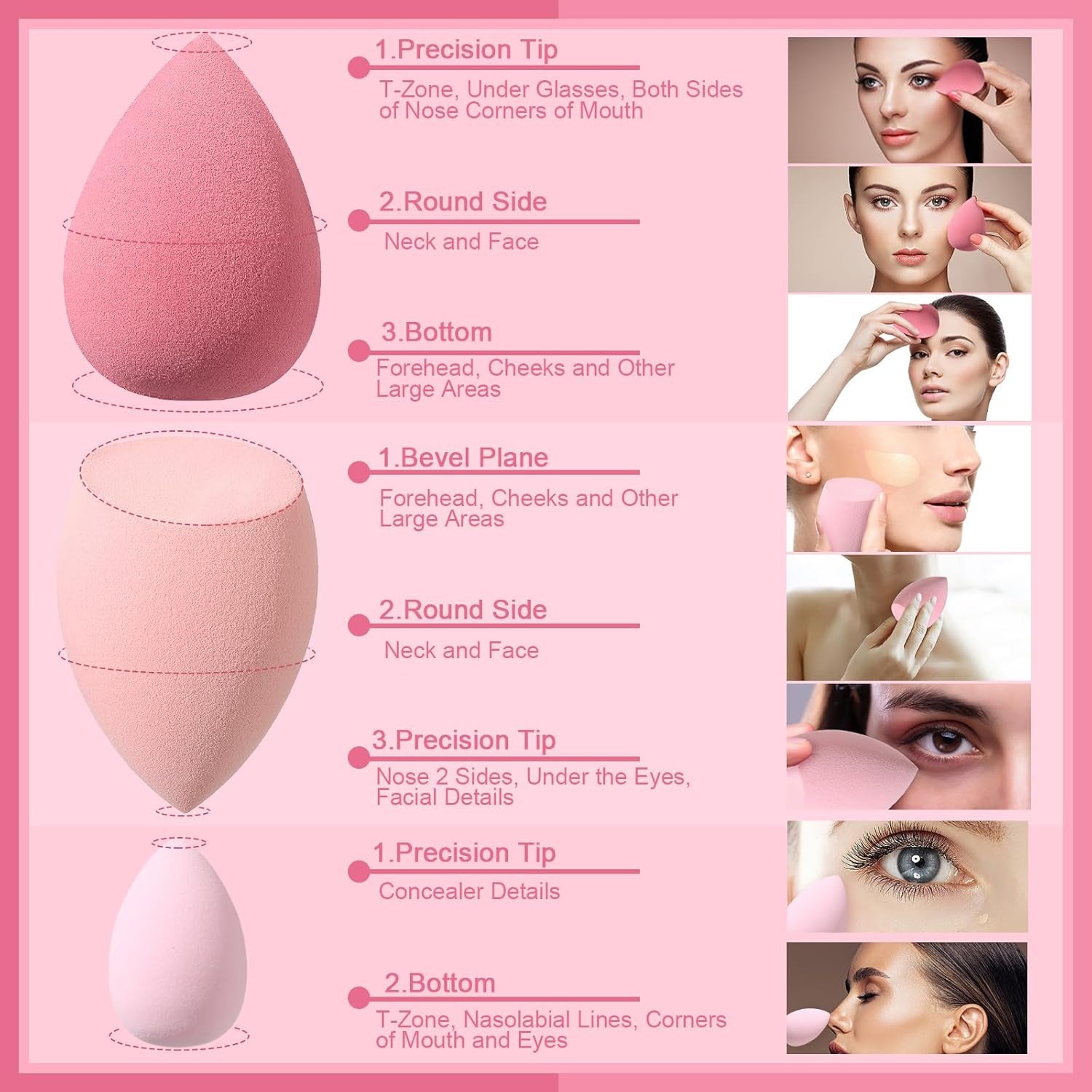 17PCS Makeup Sponge Set with 6PCS Powder Puff, 3PCS Mini Makeup Sponges, 3PCS Foundation Mini Make up Sponge Puff and 1PCS Make up Sponges Holder (Pink)