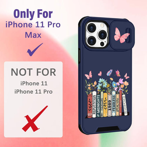 (2In1 for Iphone 11 Pro Max Cases for Women Cute Girls Butterfly Flower Books Phone Cover Pretty Girly for Teen Girl Design with Camera Cover Funda for Apple for Iphone 11 Pro Max Case