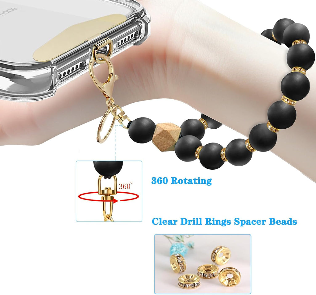 Silicone Beaded Phone Wrist Strap, Phone Bracelet Strap with Tether Tab Elastic Hands Free Wristlet Strap
