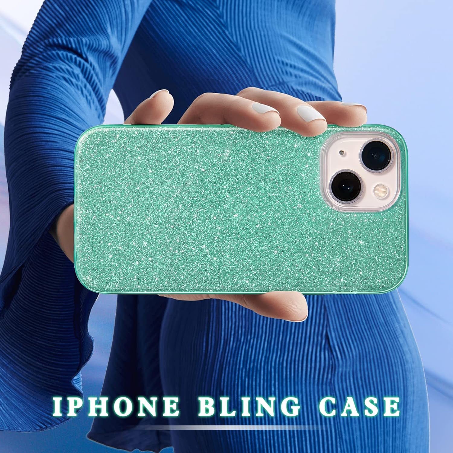 Compatible with Iphone 14 Case Bling Sparkle Cute Girls Women Protective Cases Cover for Iphone 14 6.1" 2022 (Green)