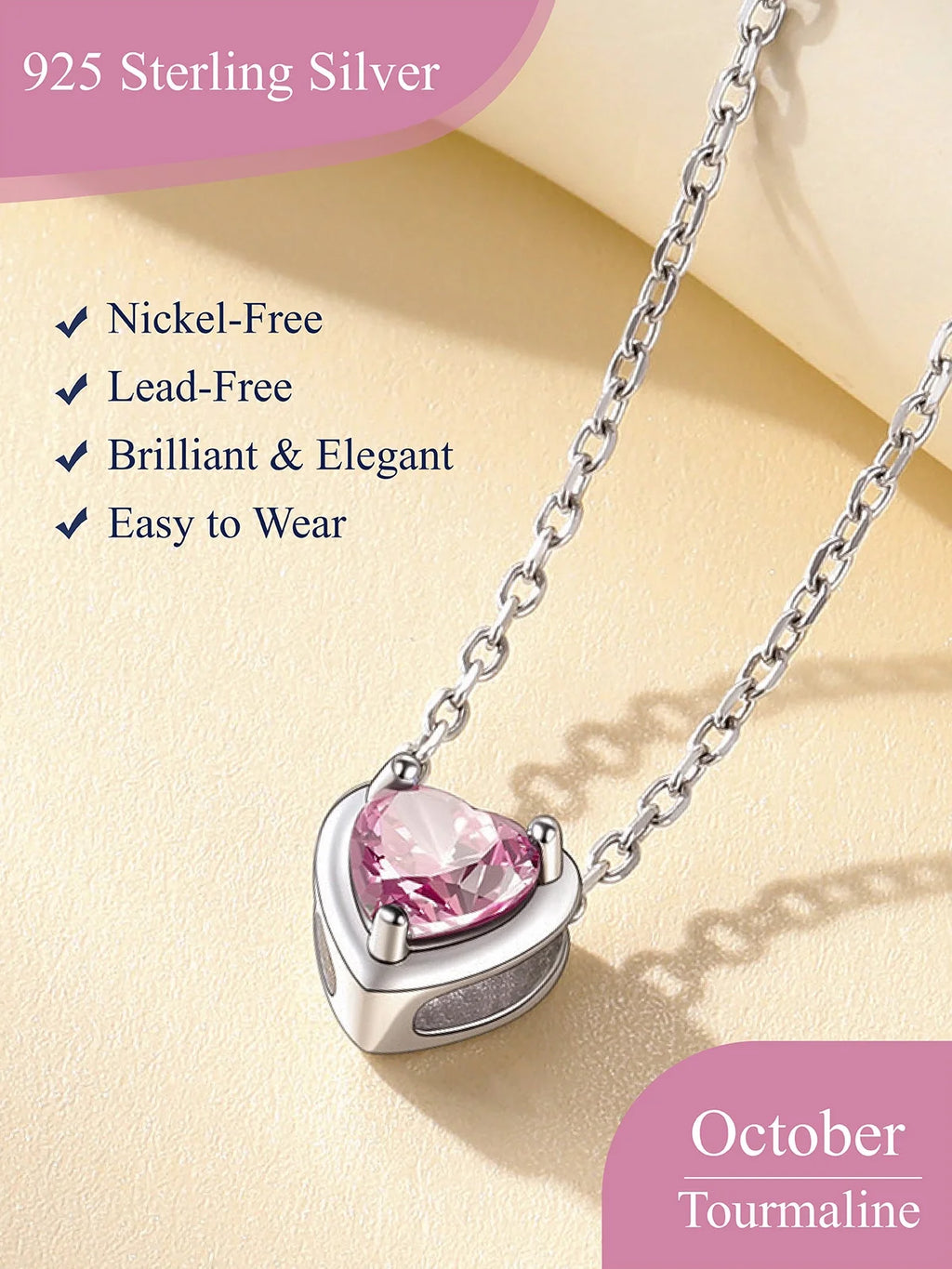 Silver Necklace for Women 925 Sterling Silver Birthstone Love Heart Necklace