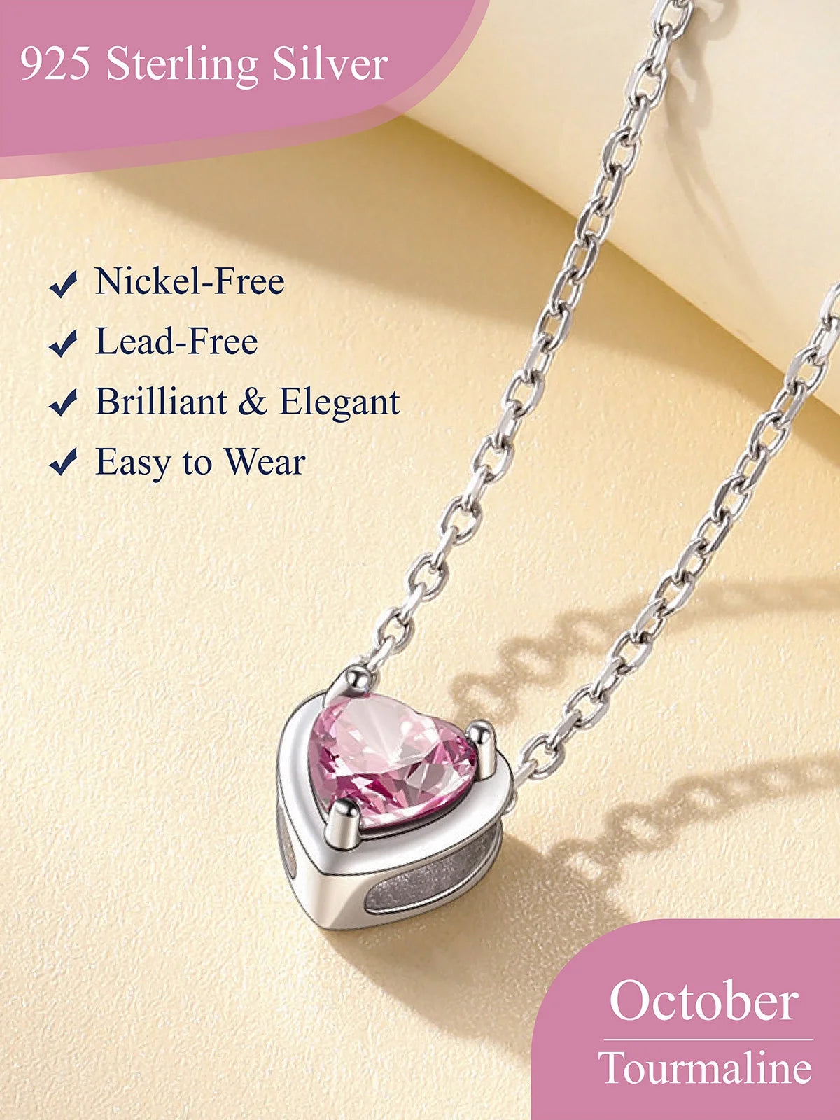 Silver Necklace for Women 925 Sterling Silver Birthstone Love Heart Necklace