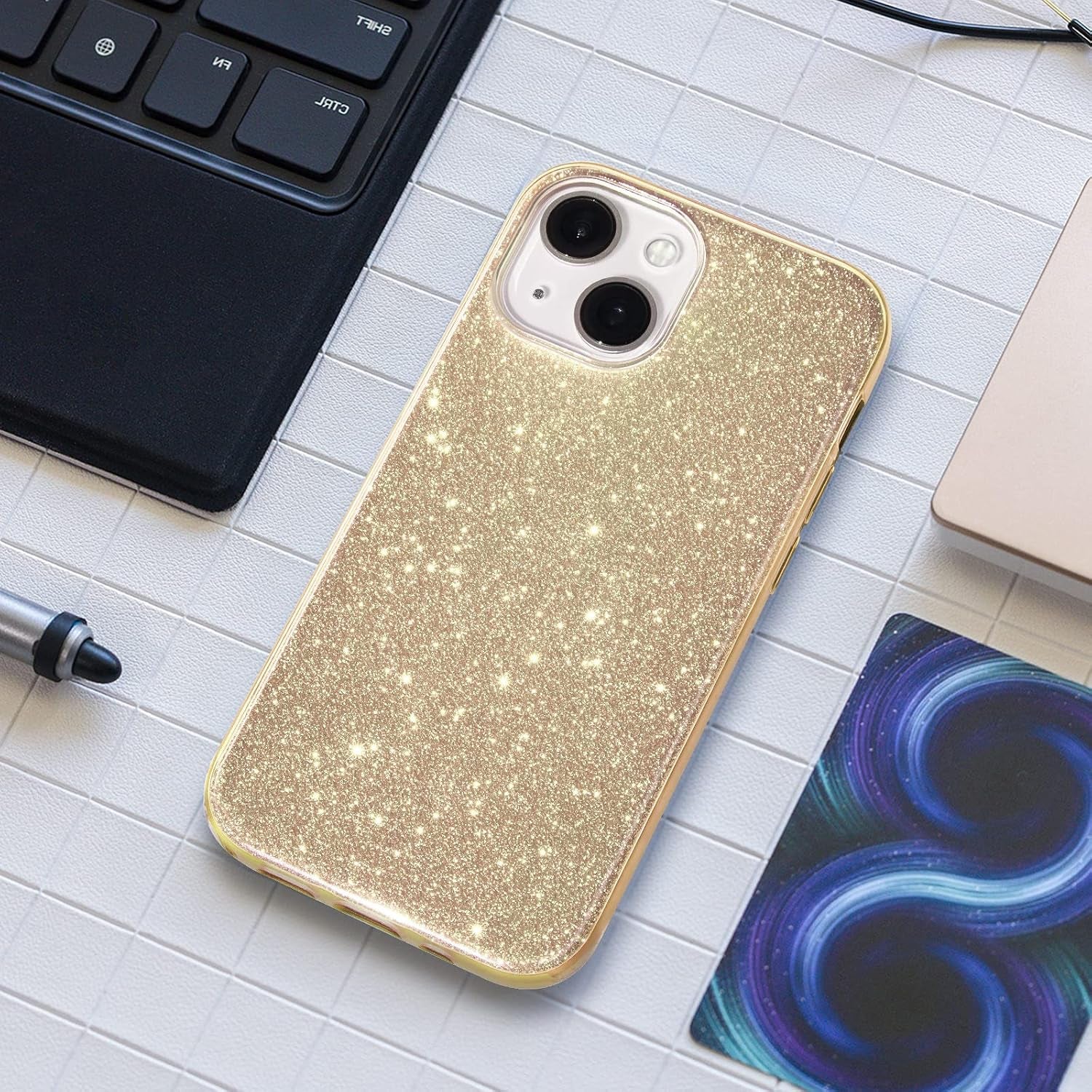 Compatible with Iphone 14 Case Bling Sparkle Cute Girls Women Protective Cases Cover for Iphone 14 6.1" 2022 (Gold)
