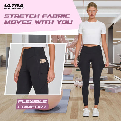 Lightweight Brushed Fleece Lined Leggings Women 2 Pk High Waisted Compression Womens Leggings with Pockets