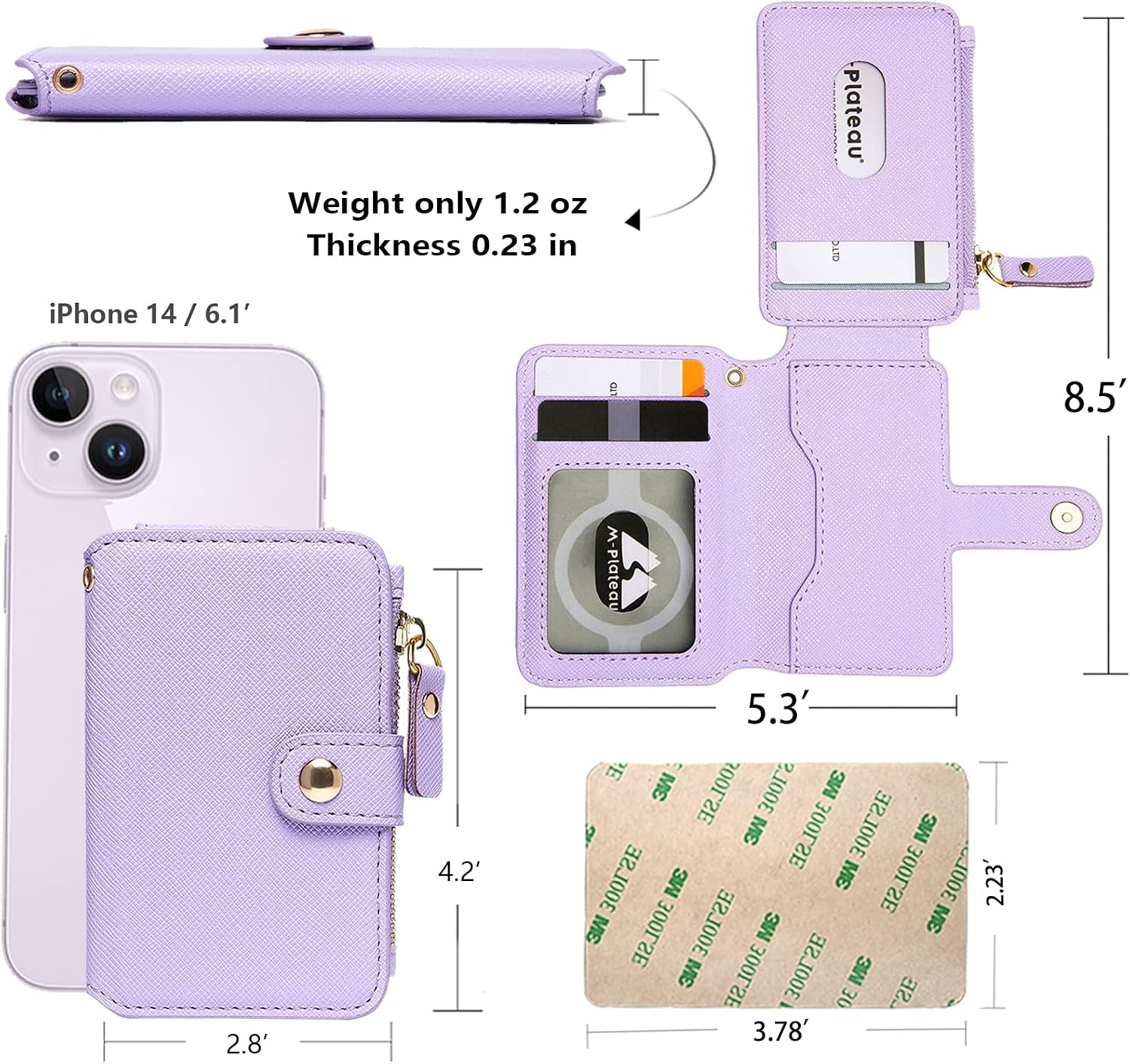 Phone Wallet Stick On, Credit Card Holder for Women Attachable Sticker,Phone Card Holder Compatible with Iphone 14 Pro Case and Most Smartphones (Purple)