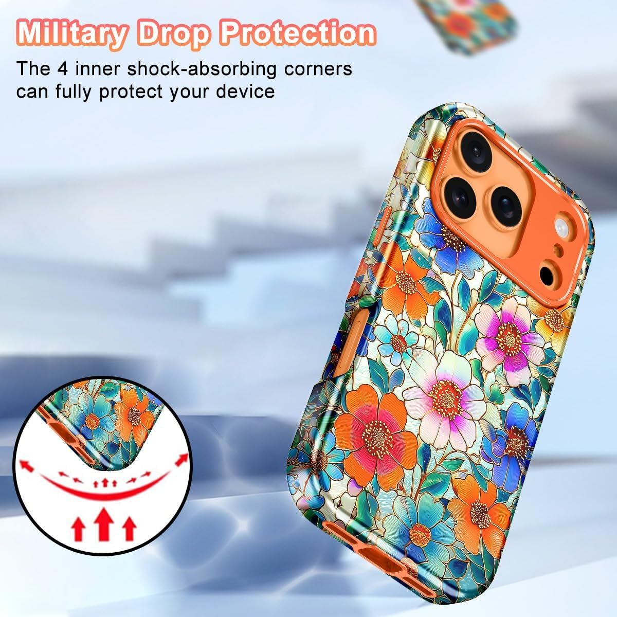 Compatible with Iphone 17 Pro Max Case 6.9 Inch 2025,Marble Pattern 3 in 1 Heavy Duty Shockproof Full Body Rugged Hard Pc+Soft Silicone Drop Protective Women Girl Phone Cases, Orange