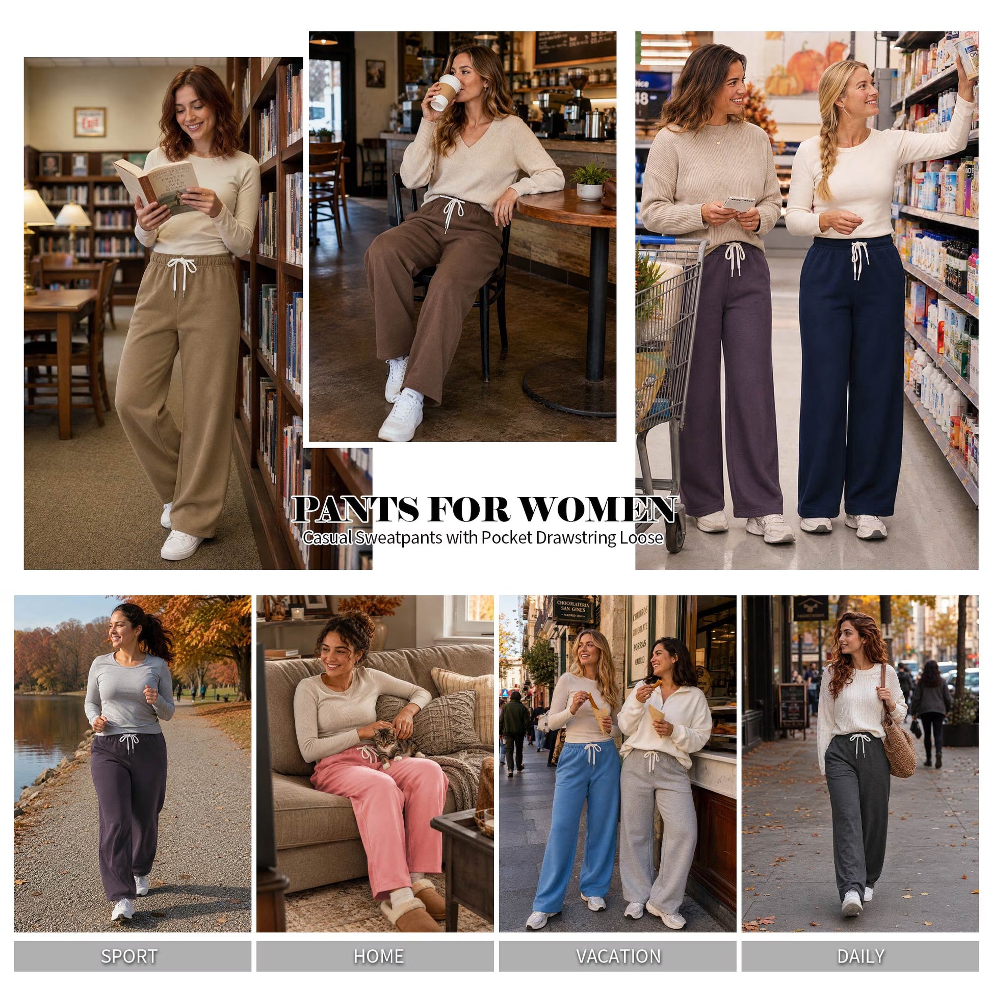 Fall Pants for Women Casual Sweatpants for Women Elastic Waistband Lounge Pants Women with Pockets Comfy Pants Winter Pants for Women Dark Grey M