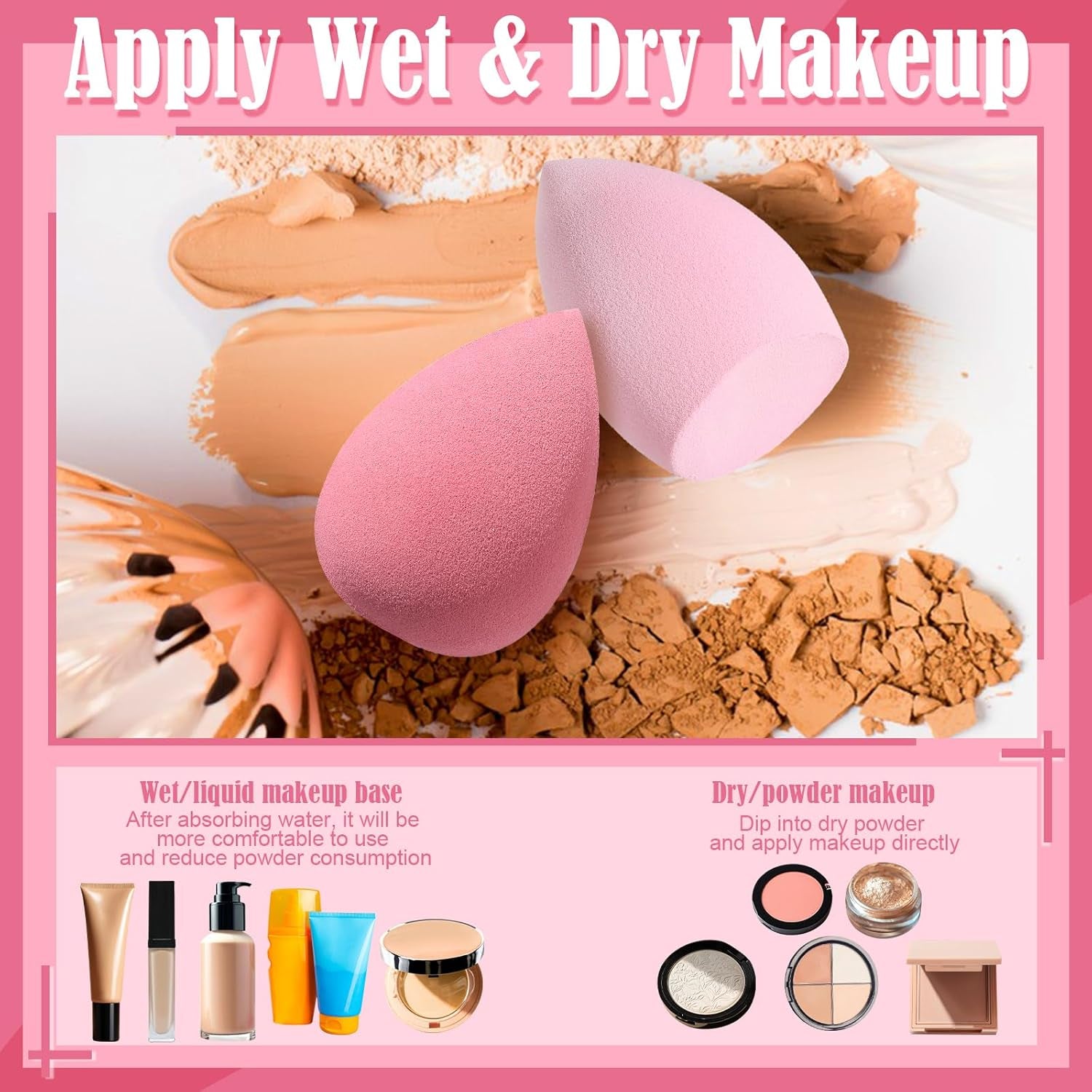 17PCS Makeup Sponge Set with 6PCS Powder Puff, 3PCS Mini Makeup Sponges, 3PCS Foundation Mini Make up Sponge Puff and 1PCS Make up Sponges Holder (Pink)