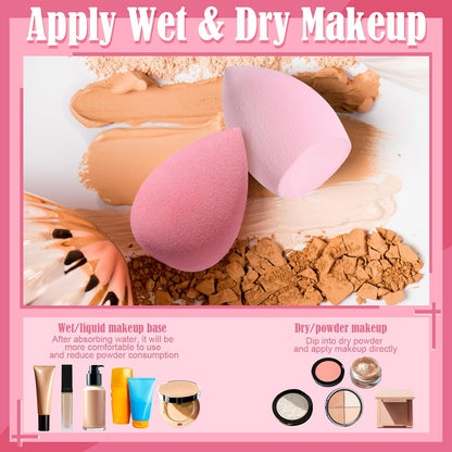 17PCS Makeup Sponge Set with 6PCS Powder Puff, 3PCS Mini Makeup Sponges, 3PCS Foundation Mini Make up Sponge Puff and 1PCS Make up Sponges Holder (Pink)