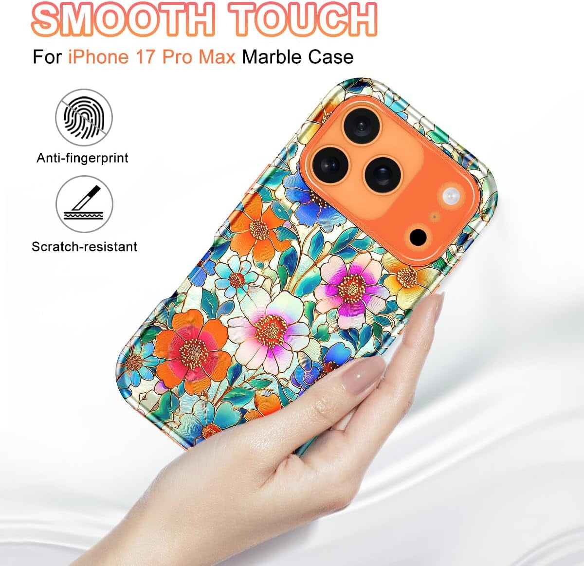 Compatible with Iphone 17 Pro Max Case 6.9 Inch 2025,Marble Pattern 3 in 1 Heavy Duty Shockproof Full Body Rugged Hard Pc+Soft Silicone Drop Protective Women Girl Phone Cases, Orange