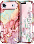Compatible with Iphone Air Case 6.5 Inch 2025,Marble Pattern 3 in 1 Heavy Duty Shockproof Full Body Rugged Hard Pc+Soft Silicone Drop Protective Women Girl Phone Cases, Rose Gold