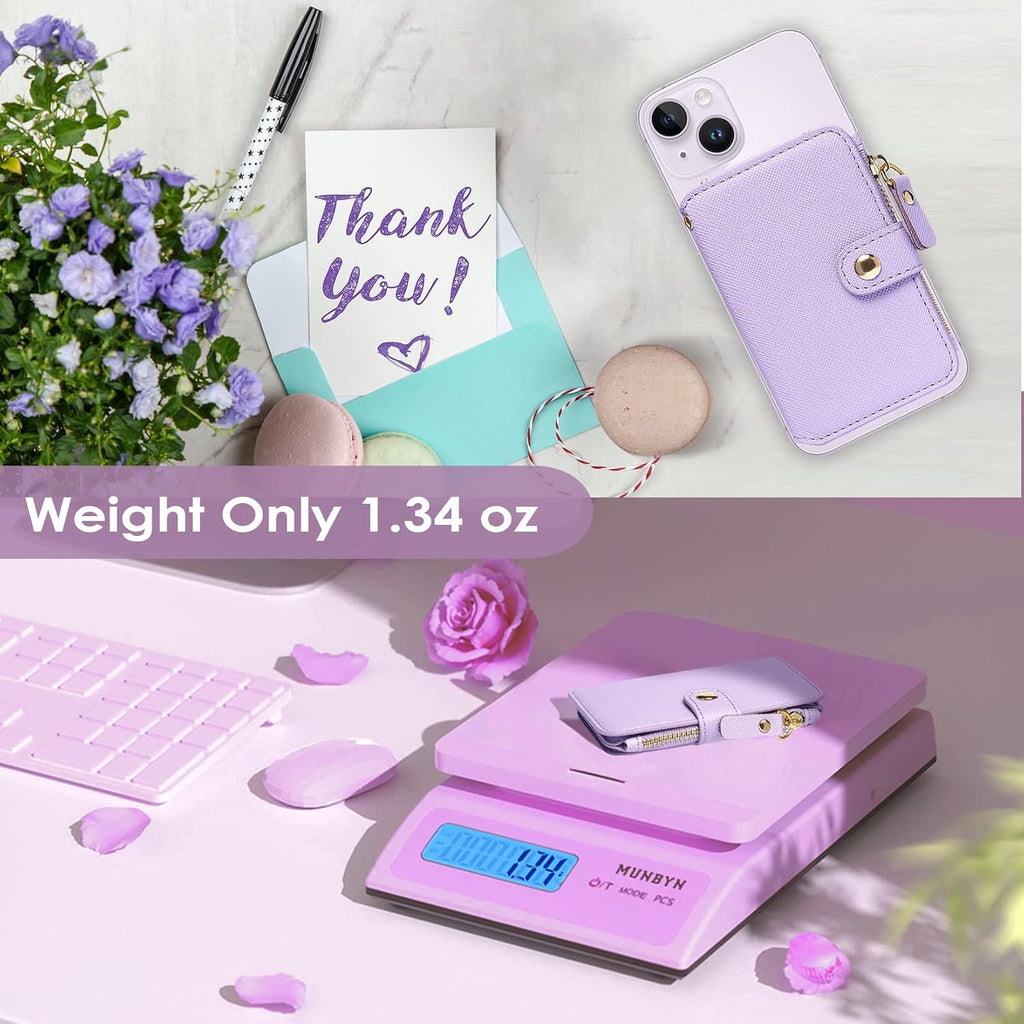 Phone Wallet Stick On, Credit Card Holder for Women Attachable Sticker,Phone Card Holder Compatible with Iphone 14 Pro Case and Most Smartphones (Purple)