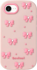 Cute Phone Case for Iphone 16E, Bow Iphone 17E Cases, 3D Cartoon Soft Silicone Heavy Duty Protection Cases Cover for Girls Women, Light Pink