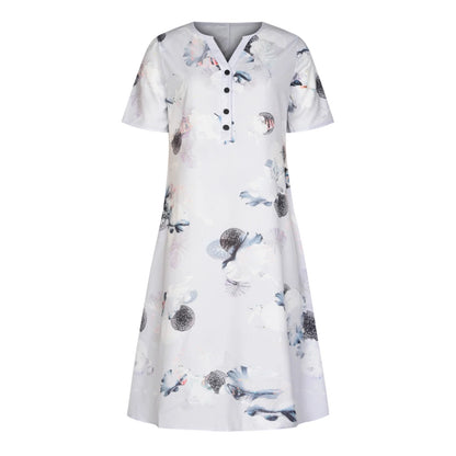 Womens Summer Dresses Button Short Sleeve Pockets Dress