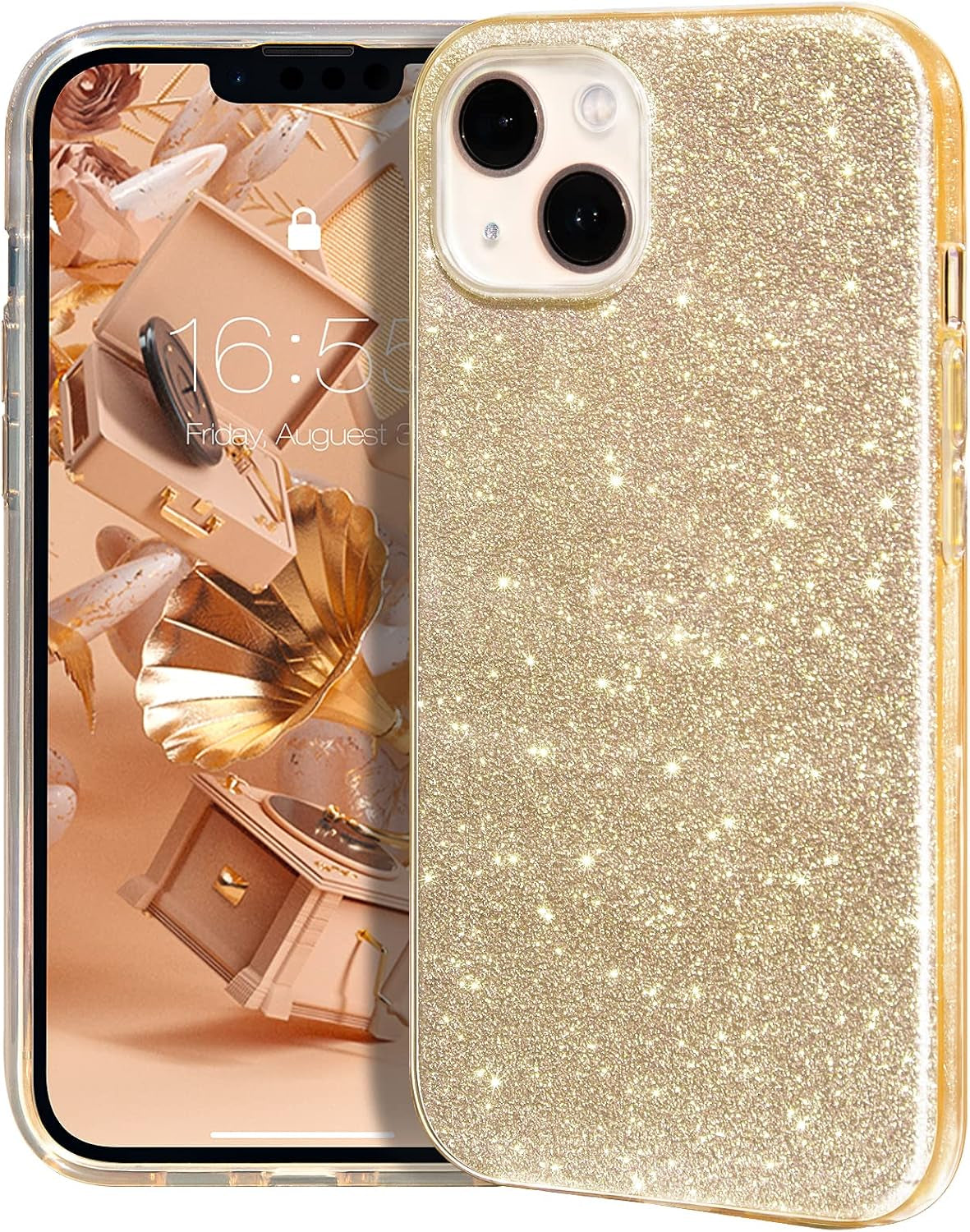 Compatible with Iphone 14 Case Bling Sparkle Cute Girls Women Protective Cases Cover for Iphone 14 6.1" 2022 (Gold)